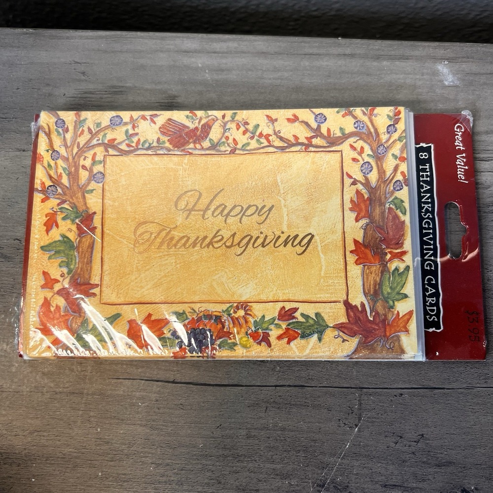 Vintage Gibson Thanksgiving Cards 8ct Sealed Fall Leaves Turkey Pumpkins USA